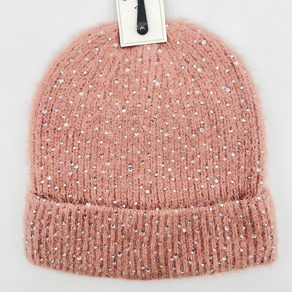Rhinestone Embellished Light Pink Sweater Beanie NWT